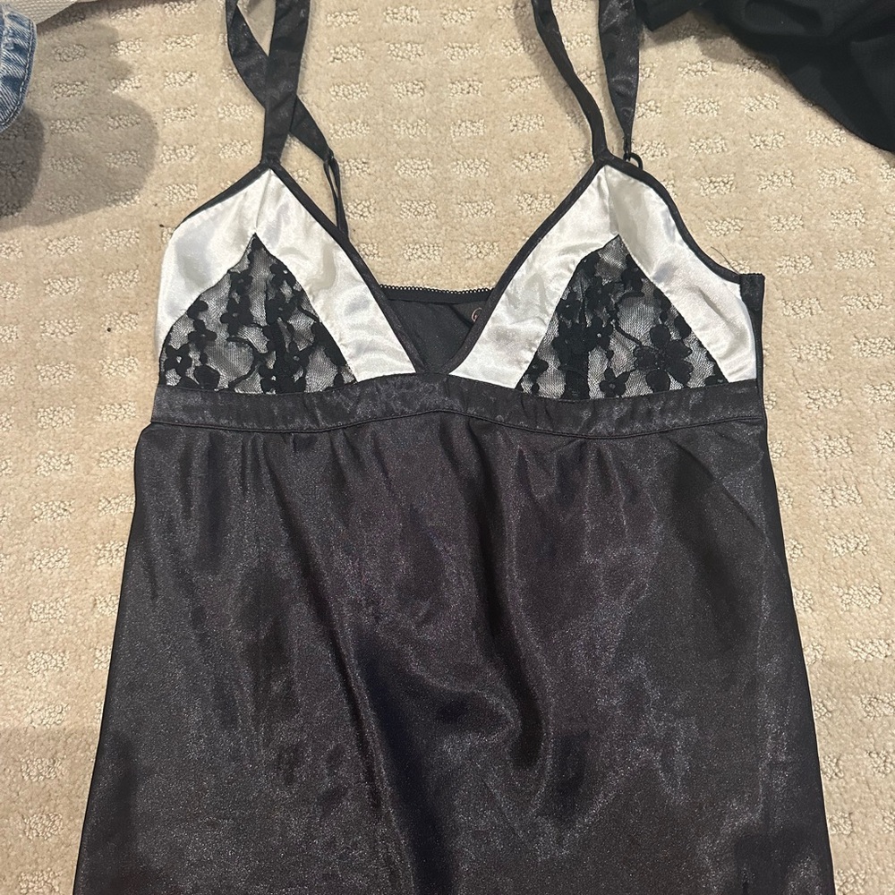 Black and white silk top